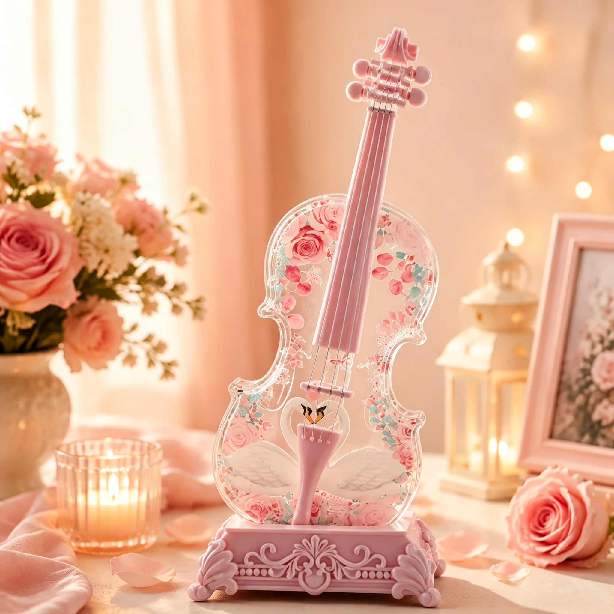 🎻Violin Shaped Artificial Crystal Lamp Music Box with Bluetooth Speaker