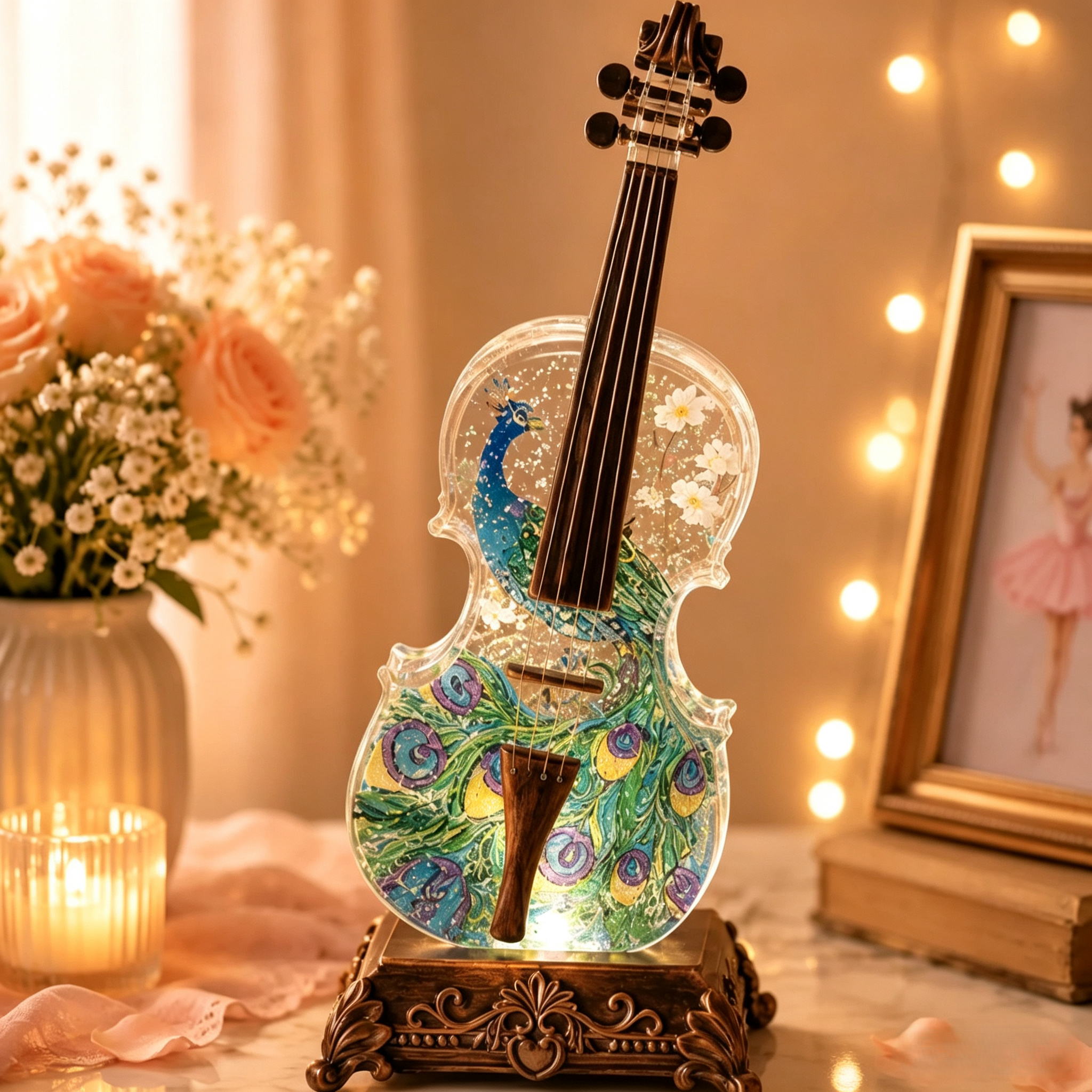 🎻Violin Shaped Artificial Crystal Lamp Music Box with Bluetooth Speaker