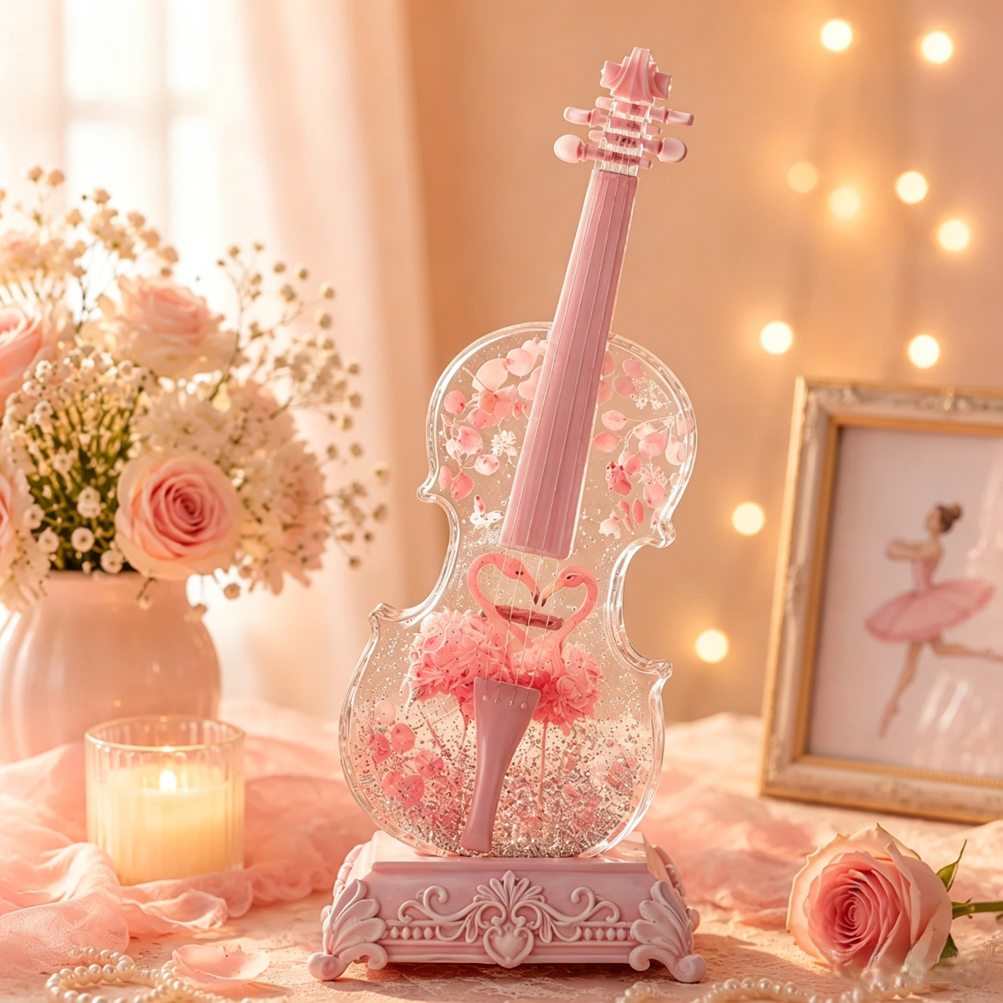 🎻Violin Shaped Artificial Crystal Lamp Music Box with Bluetooth Speaker