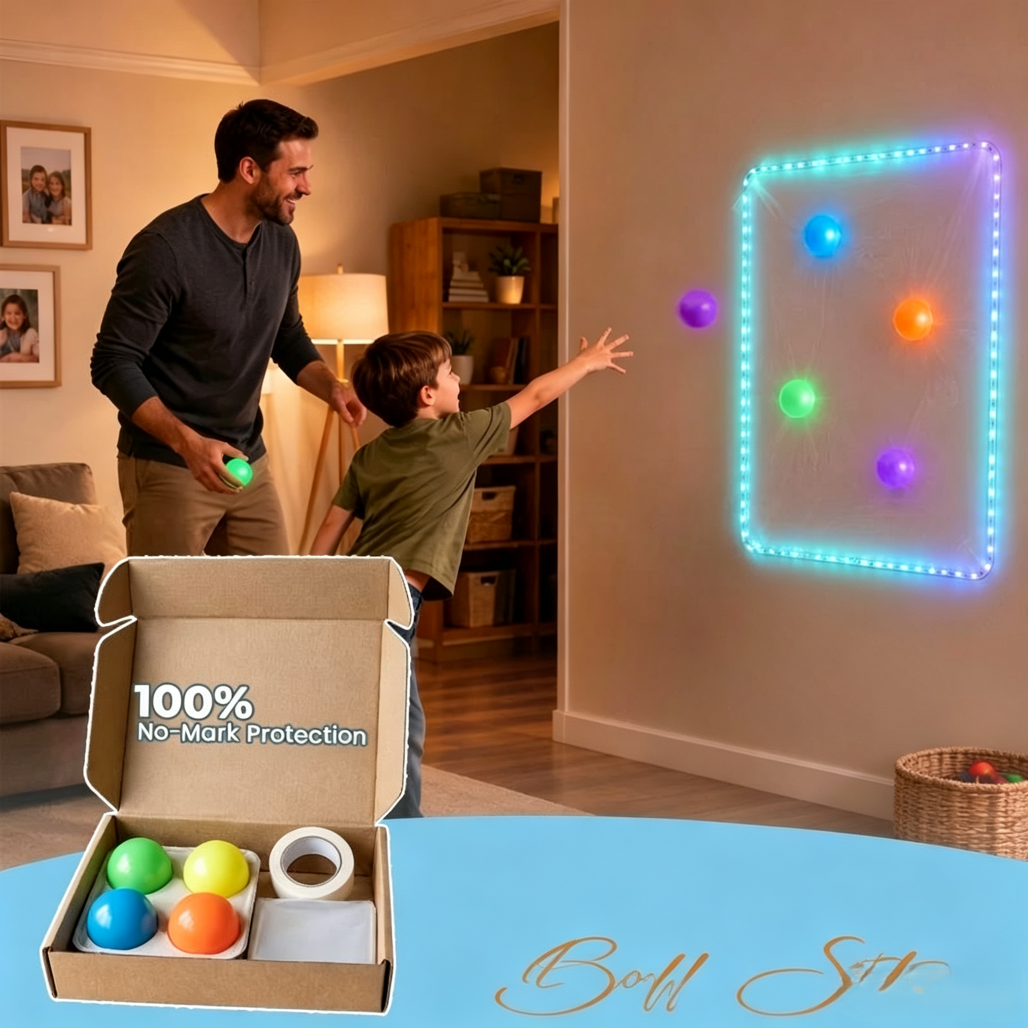 🟡LED Glow Sticky Ball Wall Game Set No-Mark Wall Protector Film