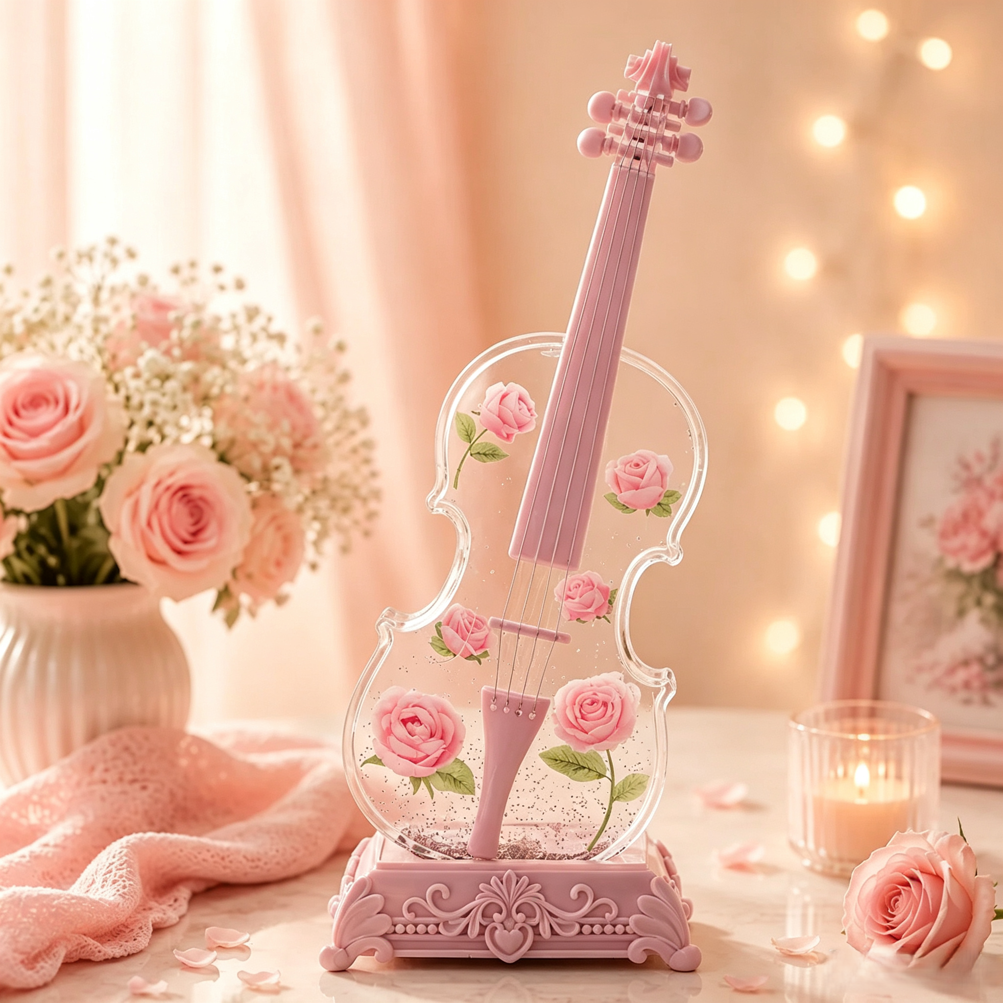 🎻Violin Shaped Artificial Crystal Lamp Music Box with Bluetooth Speaker