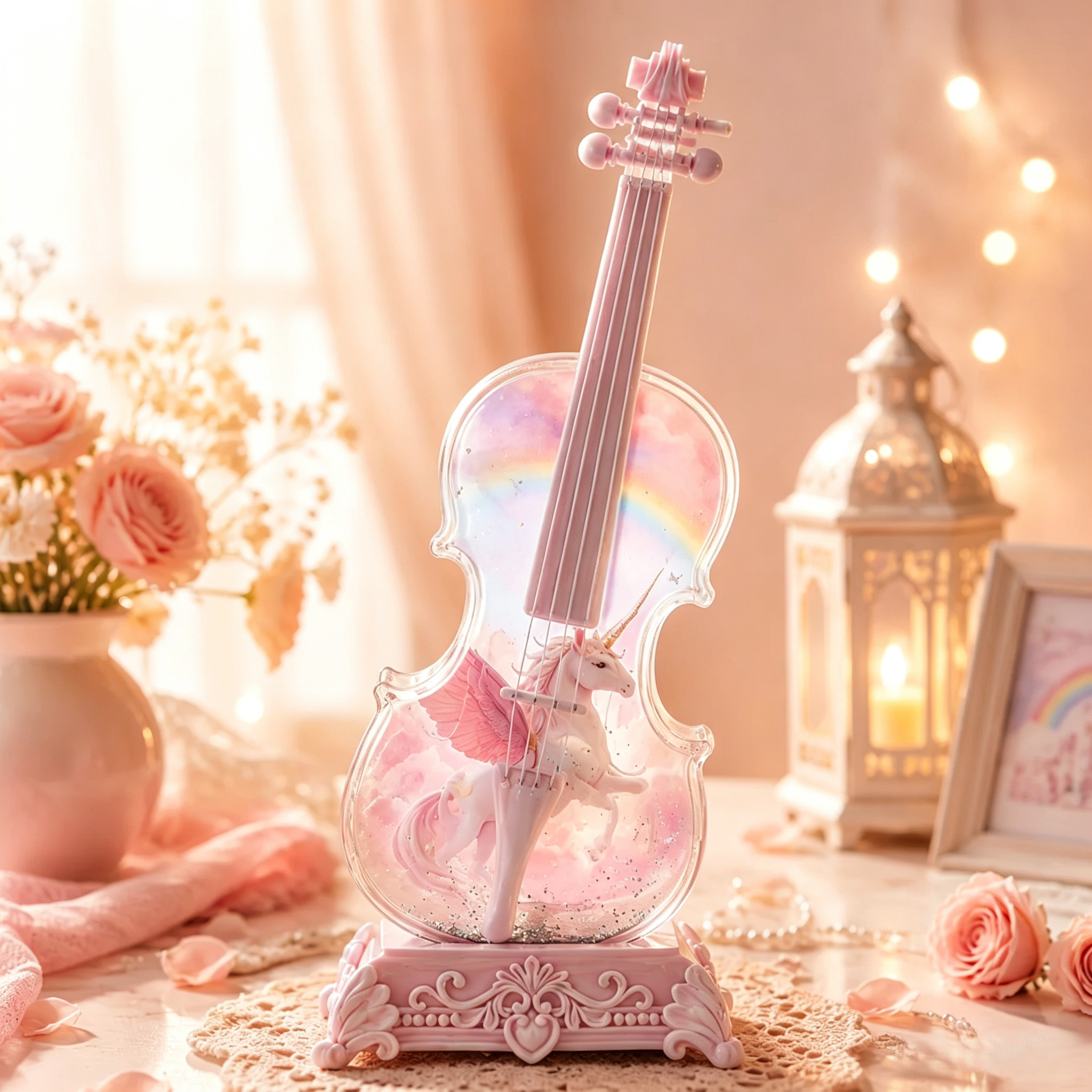 🎻Violin Shaped Artificial Crystal Lamp Music Box with Bluetooth Speaker
