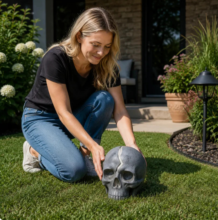 💀Solar Light Cracked Skull Garden Statue