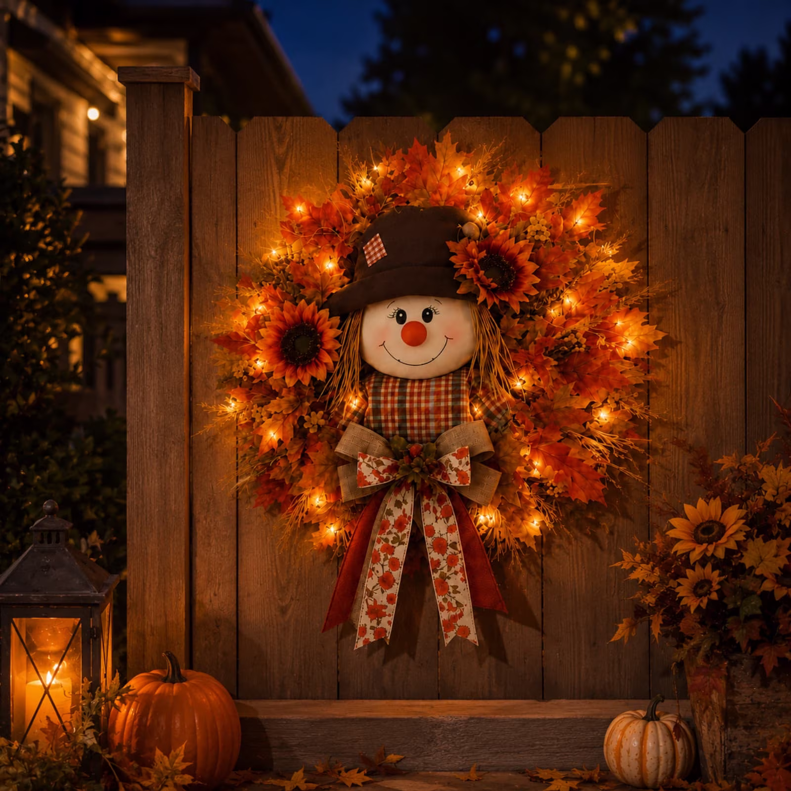 🍁Lighted Scarecrow Fall Wreath