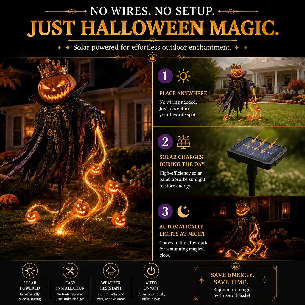 Solar powered Pumpkin King outdoor Halloween light