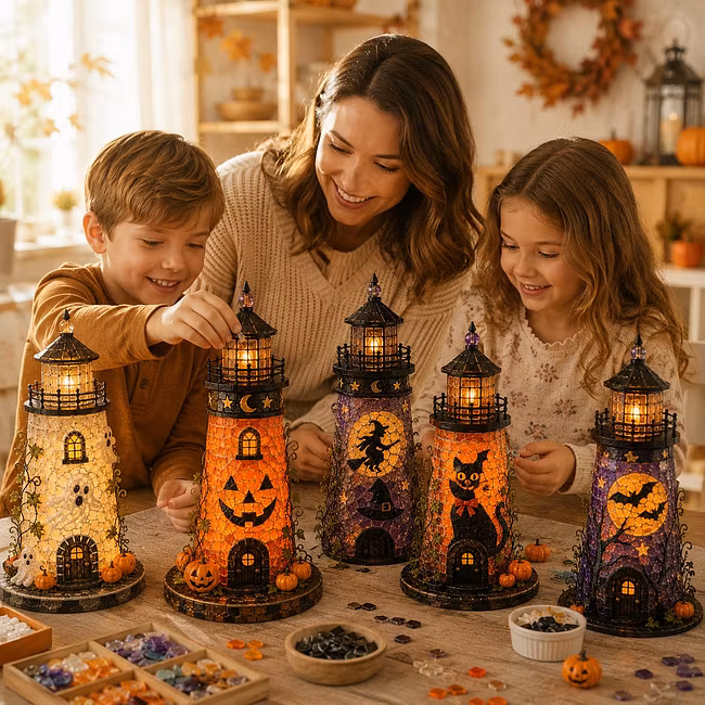 🎃Lighted Halloween Lighthouse DIY Kit – Sea Glass-Style Mosaic Collection