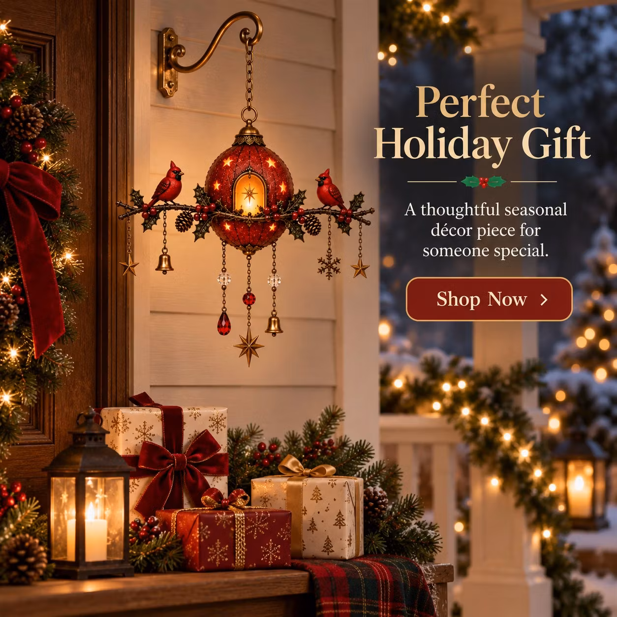 🐦❤️ Cardinal Christmas Memory Glow – Warm Light Holiday Hanging Decor