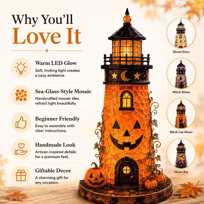 🎃Lighted Halloween Lighthouse DIY Kit – Sea Glass-Style Mosaic Collection