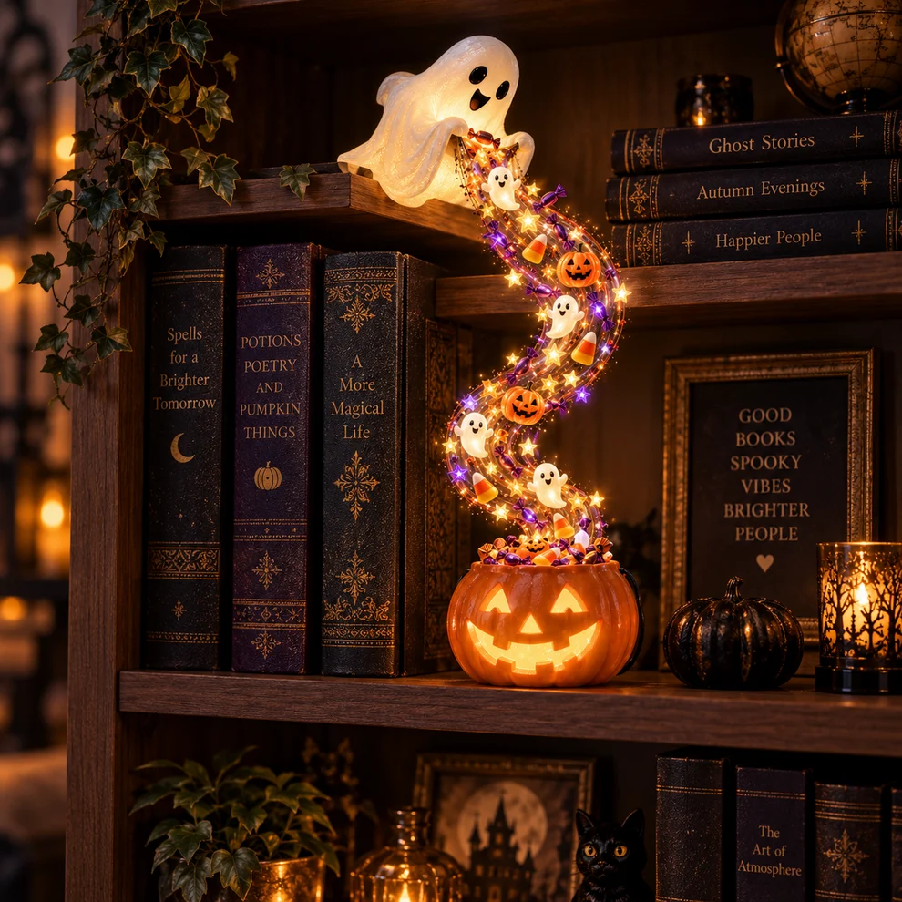 ✨ Halloween Magic Cascade Shelf Light Collectio – Enchanted Bookcase Decor