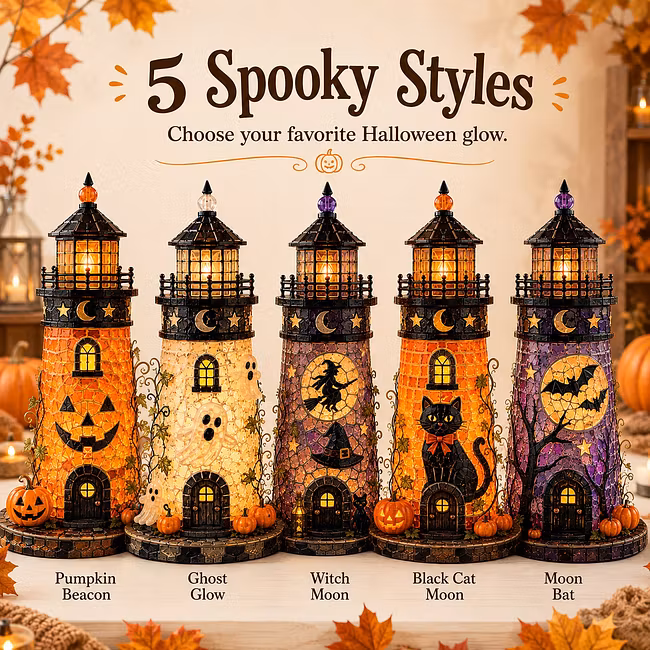 🎃Lighted Halloween Lighthouse DIY Kit – Sea Glass-Style Mosaic Collection