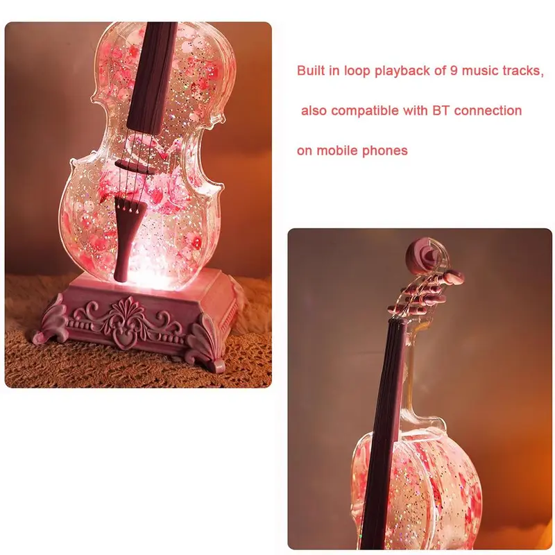 🎻Violin Shaped Artificial Crystal Lamp Music Box with Bluetooth Speaker