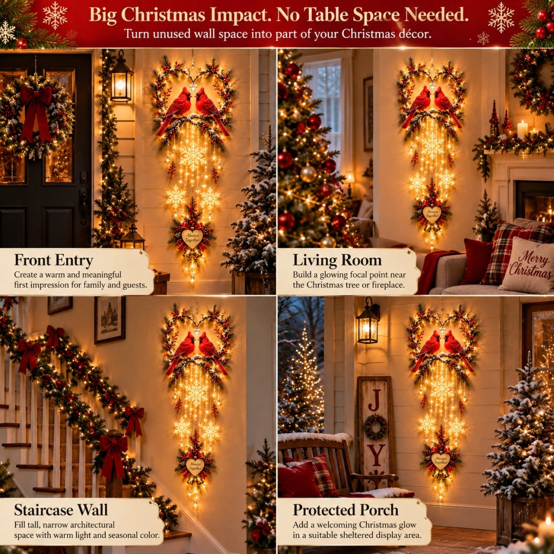 🐦 Always Together Cardinal – Lighted Christmas Wall Decor
