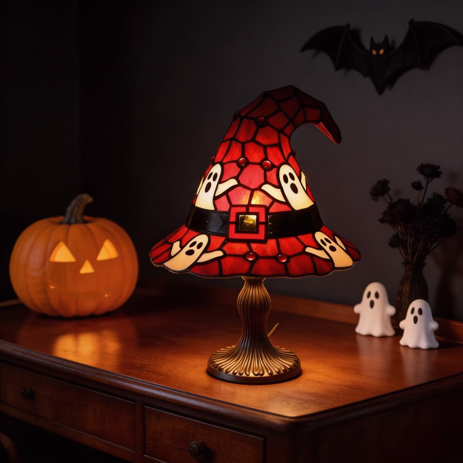 🧙Halloween Witch Hat Stained Glass Tiffany Table Lamp