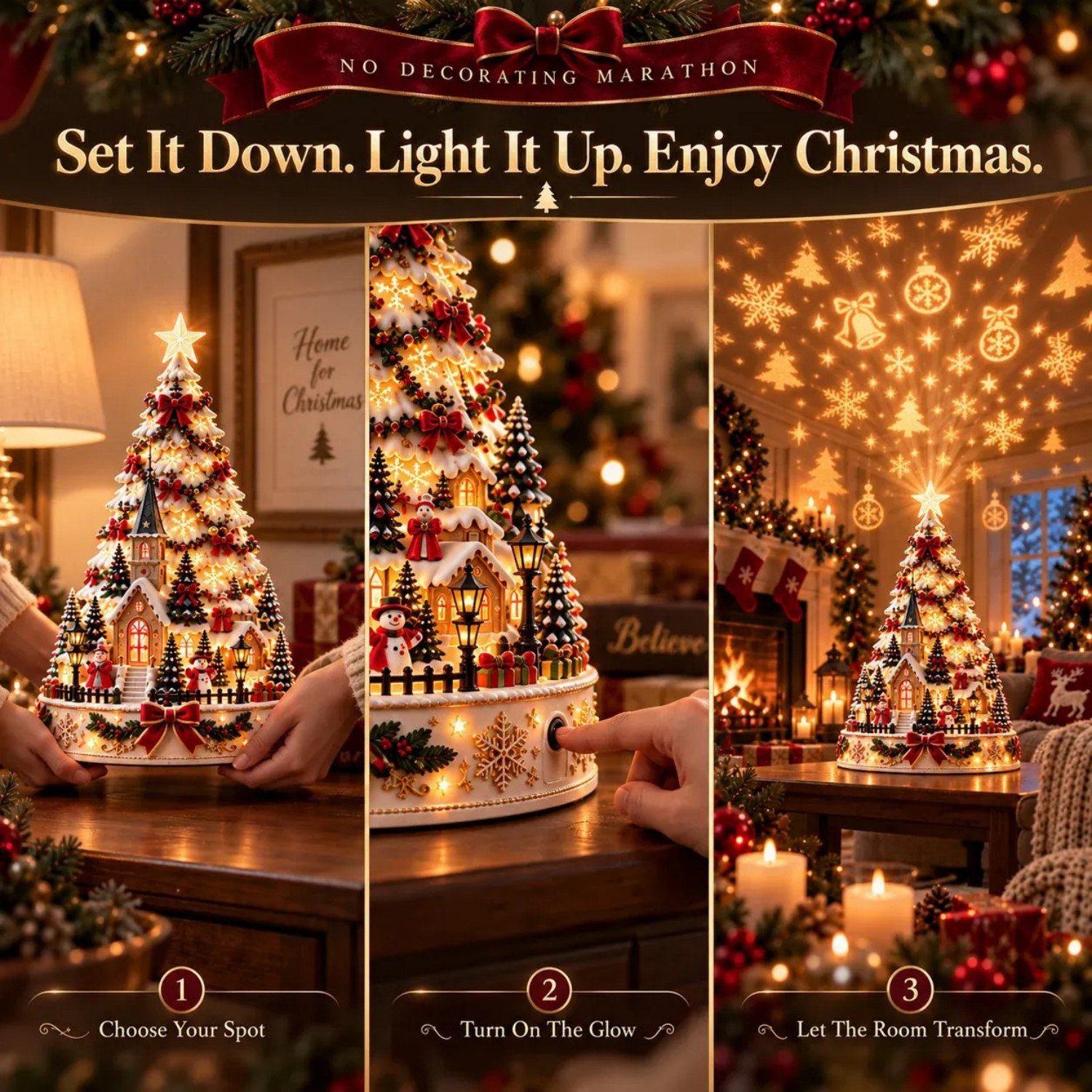 🌟Projection Christmas Village Tabletop Tree