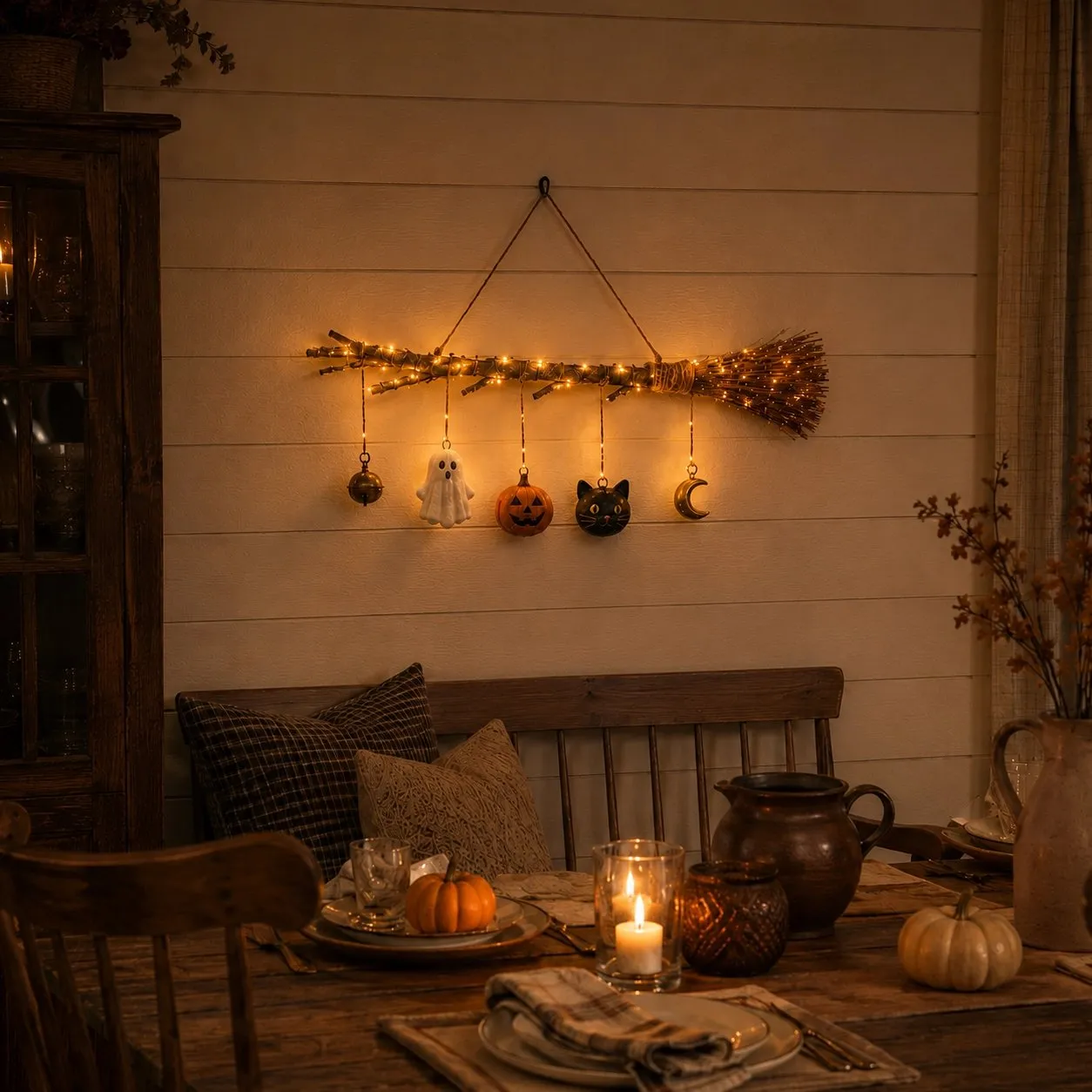 🔥 Limited-Time 50% OFF 🍂 Lighted Fall Broom Wall Hanging – Cozy Halloween & Autumn Decor