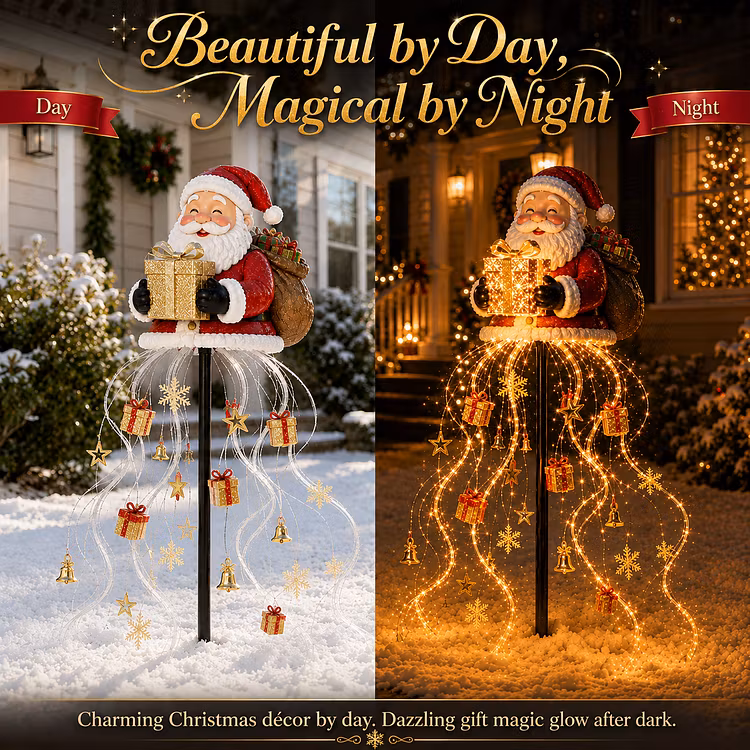🎅✨ Santa’s Golden Gift Fountain Light 🎁🌟