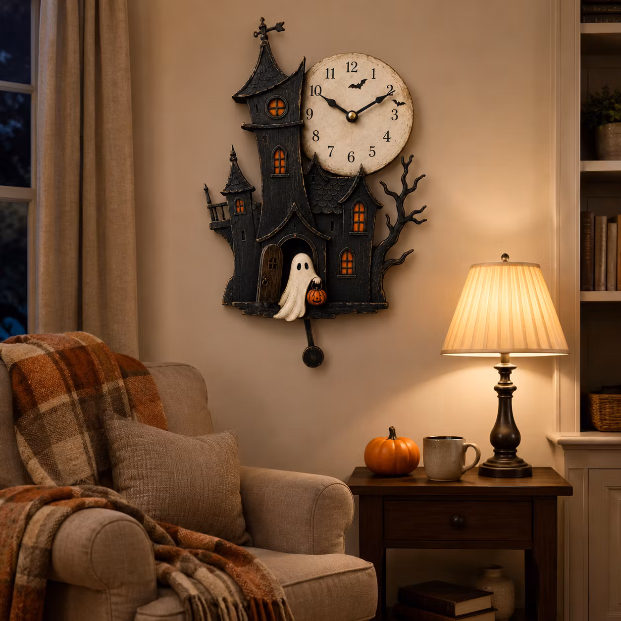 👻Haunted House Pendulum Wall Clock