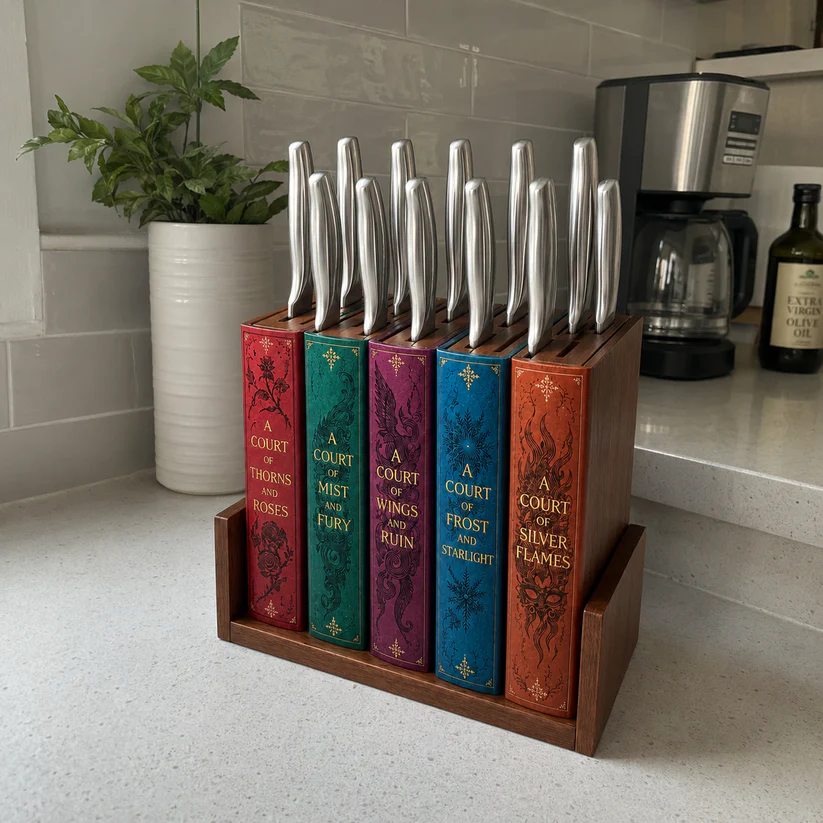 📚🔪Vintage Book Shaped Wooden Knife Block
