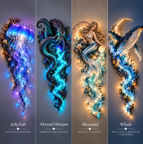 🌊✨ Enchanted Ocean Legends™ Lighted Wall Décor Collection 🐋🧜‍♀️