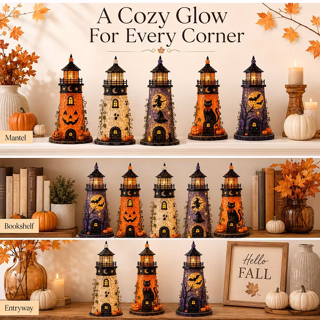🎃Lighted Halloween Lighthouse DIY Kit – Sea Glass-Style Mosaic Collection