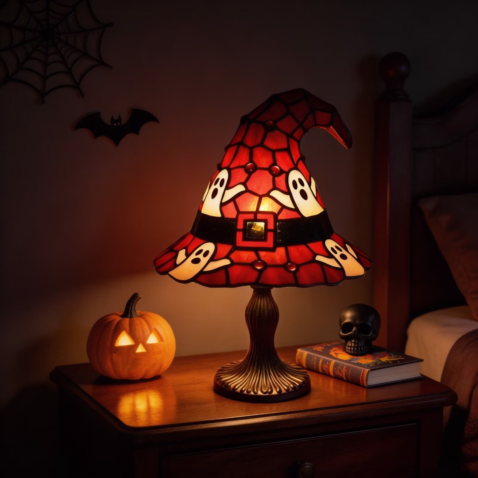 🧙Halloween Witch Hat Stained Glass Tiffany Table Lamp
