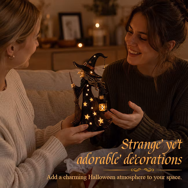 Starlight Witch Night Light Figurine | Halloween Witch Ornament with Warm LED Lights