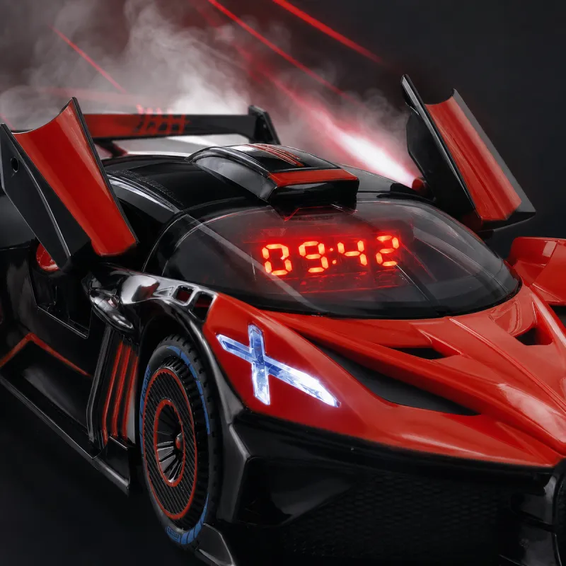Hypercar Alarm Clock with Engine Sound, Exhaust Effect & LED Lights – Desk Gift for Car Lovers
