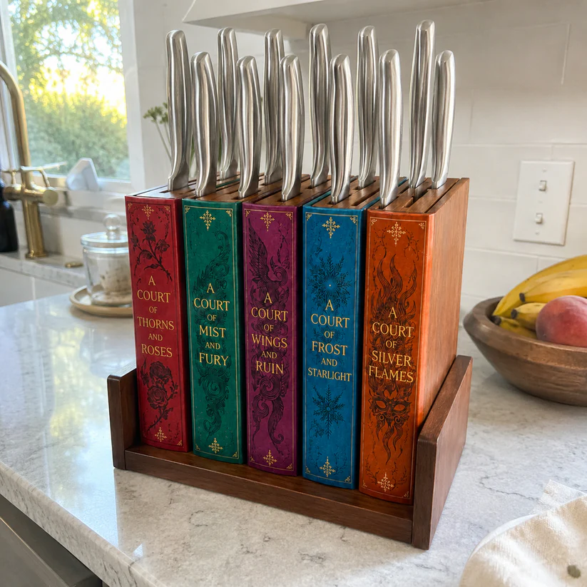 📚🔪Vintage Book Shaped Wooden Knife Block