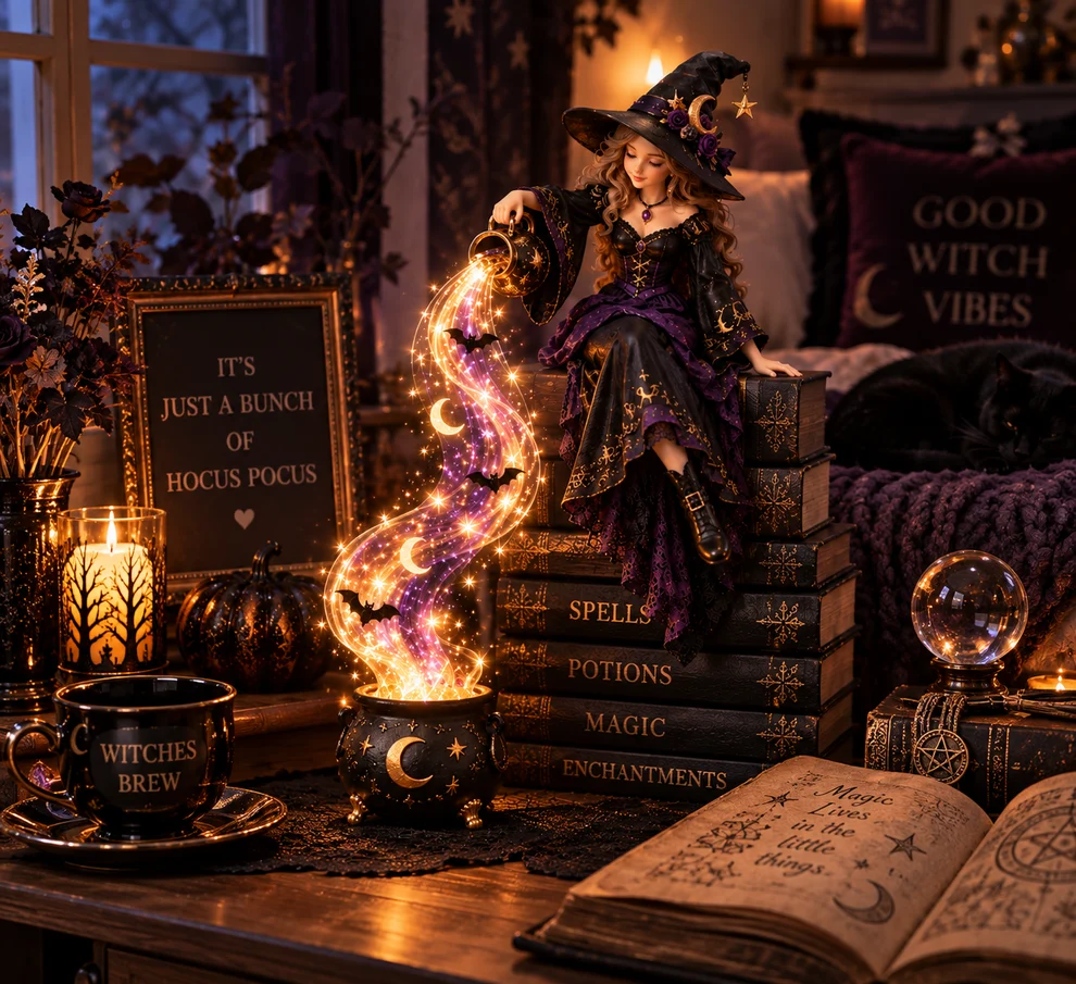 ✨ Halloween Magic Cascade Shelf Light Collectio – Enchanted Bookcase Decor