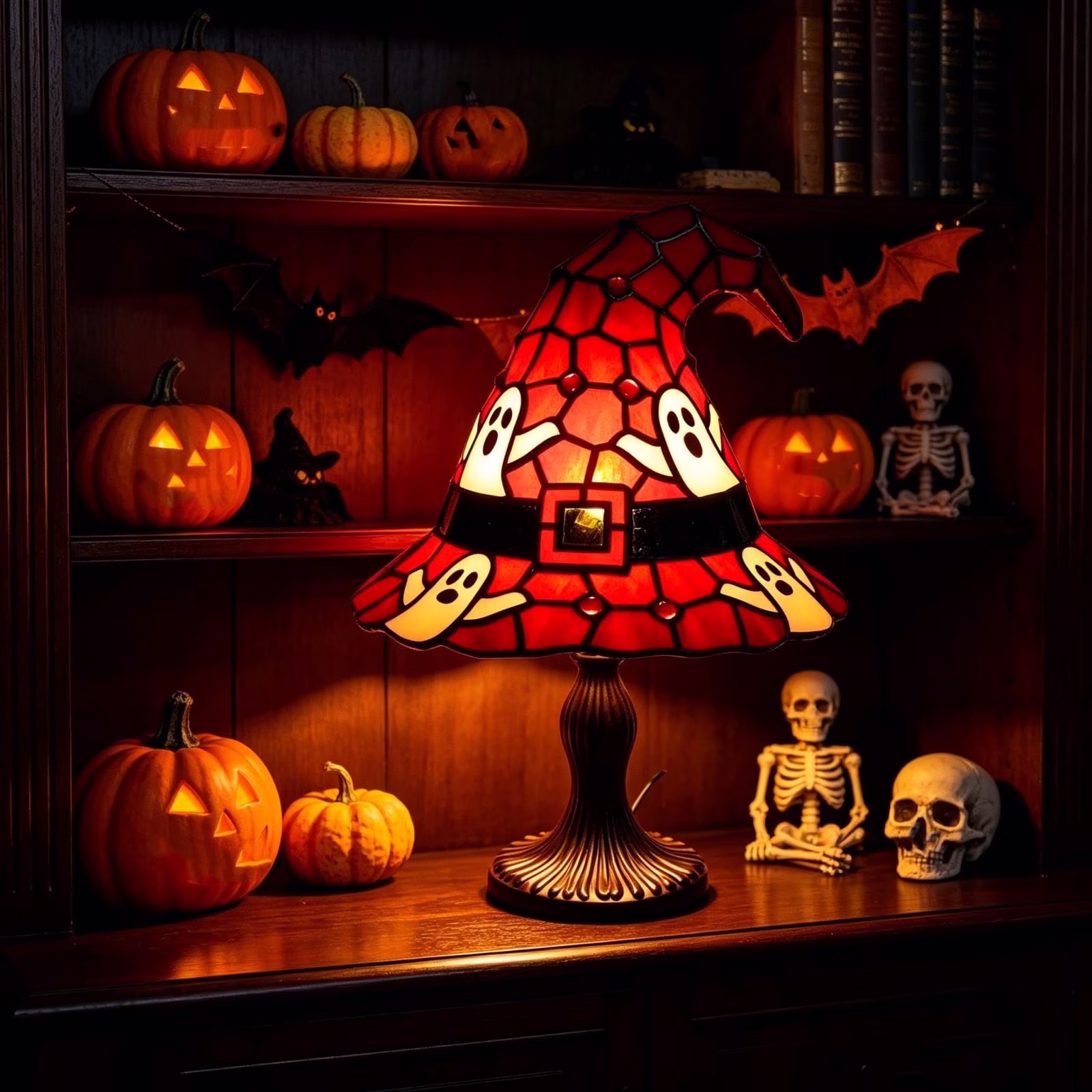 🧙Halloween Witch Hat Stained Glass Tiffany Table Lamp