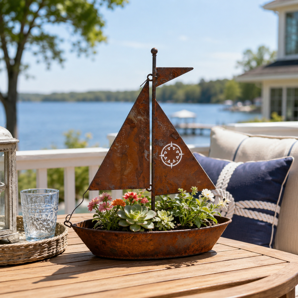 Rustic Sailboat Metal Planter