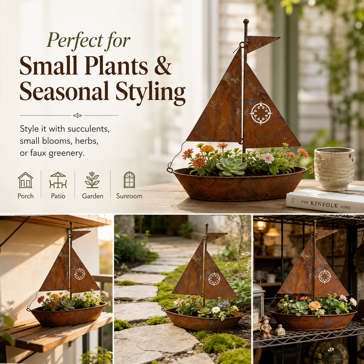 Rustic Sailboat Metal Planter