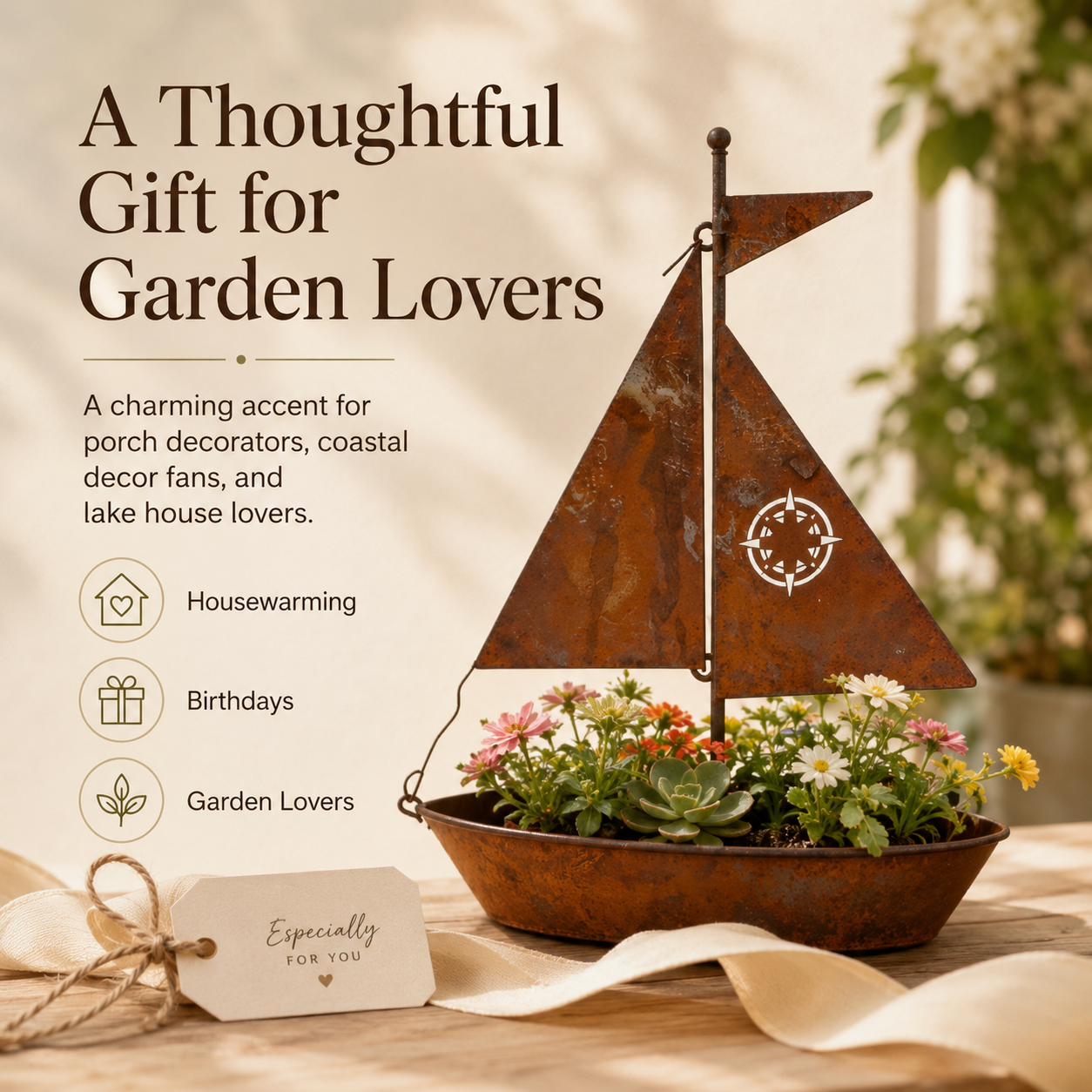 Rustic Sailboat Metal Planter