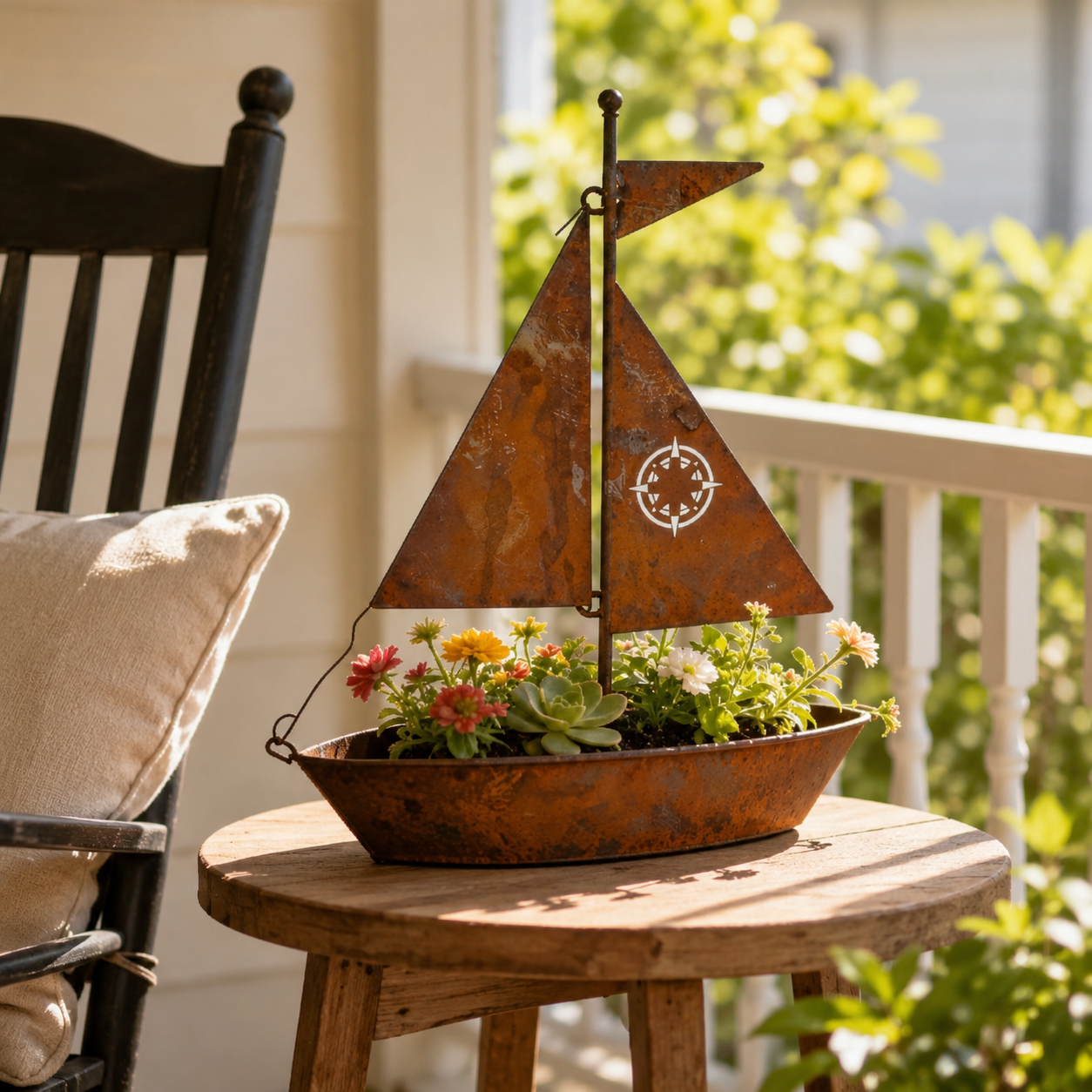 Rustic Sailboat Metal Planter