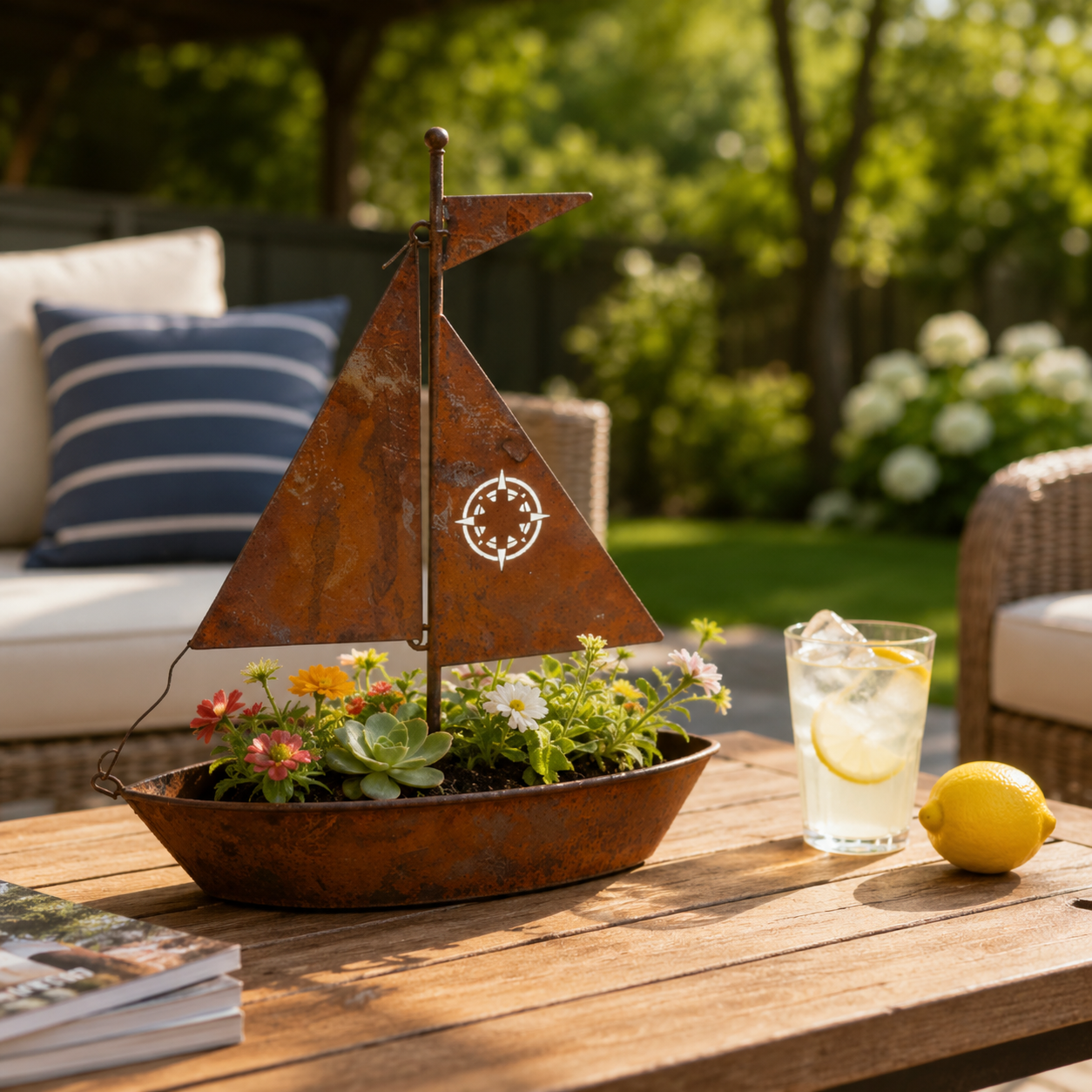 Rustic Sailboat Metal Planter