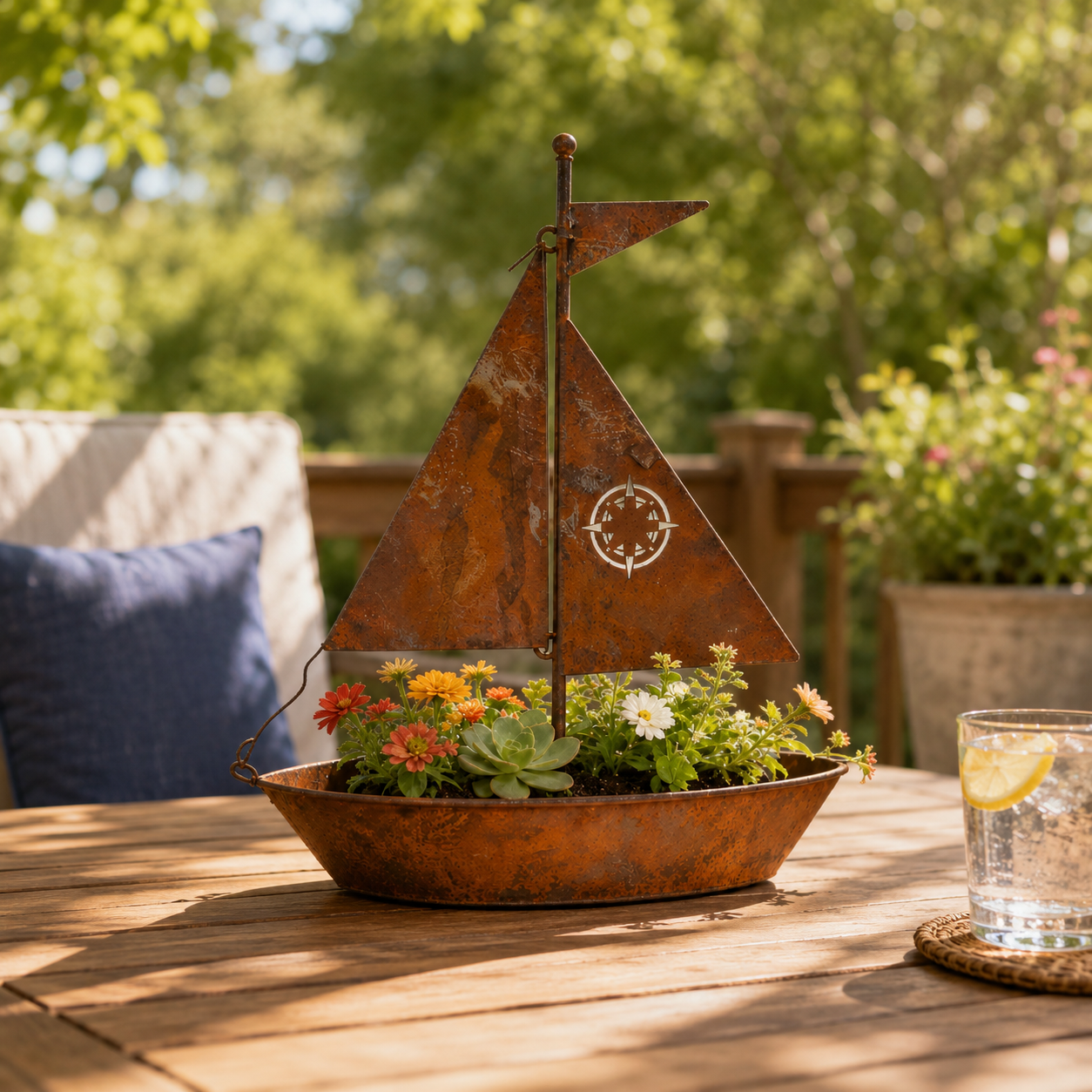 Rustic Sailboat Metal Planter