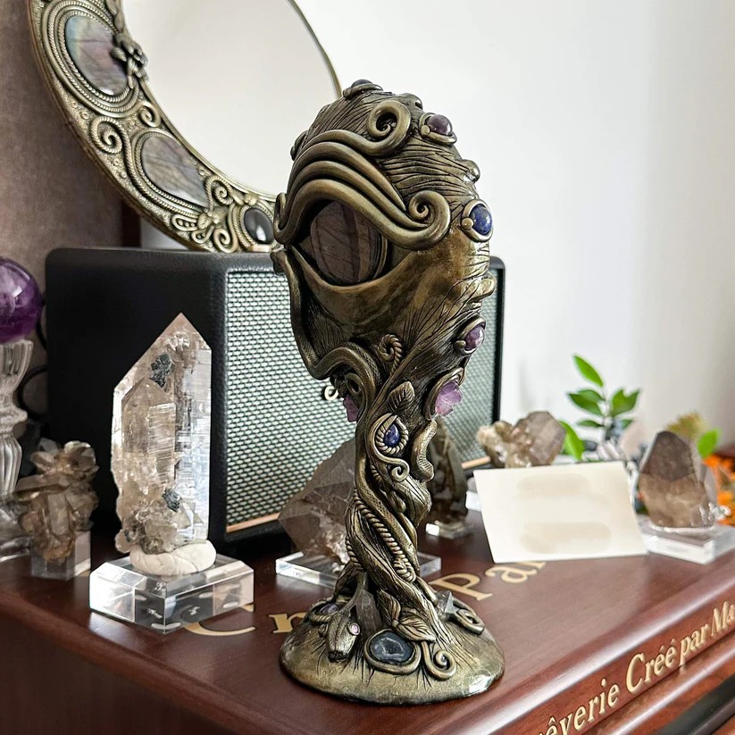 💎Medusa Snake Tree Obsidian Scrying Mirror Stand Crystal Witch Decor