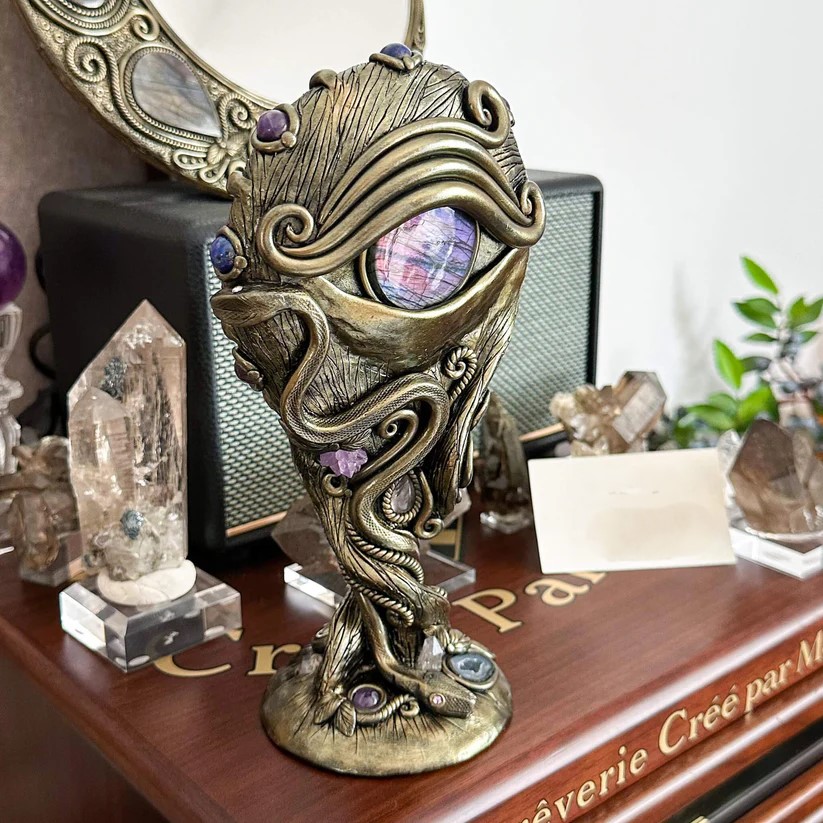 💎Medusa Snake Tree Obsidian Scrying Mirror Stand Crystal Witch Decor