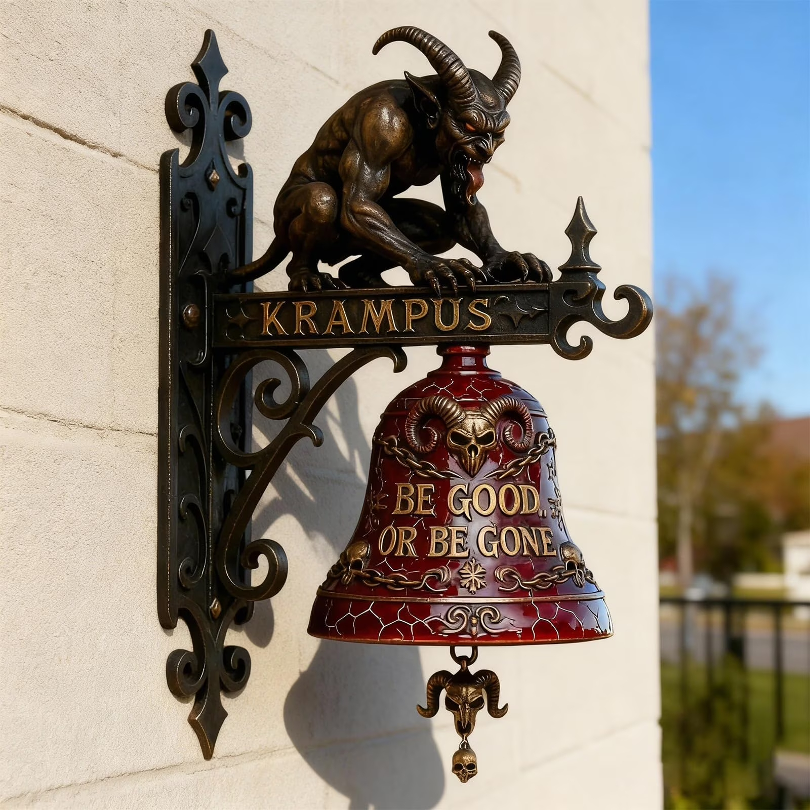 👹 Krampus Gothic Wall Mount Doorbell Bell | Dark Horror Christmas Outdoor Entry Decor