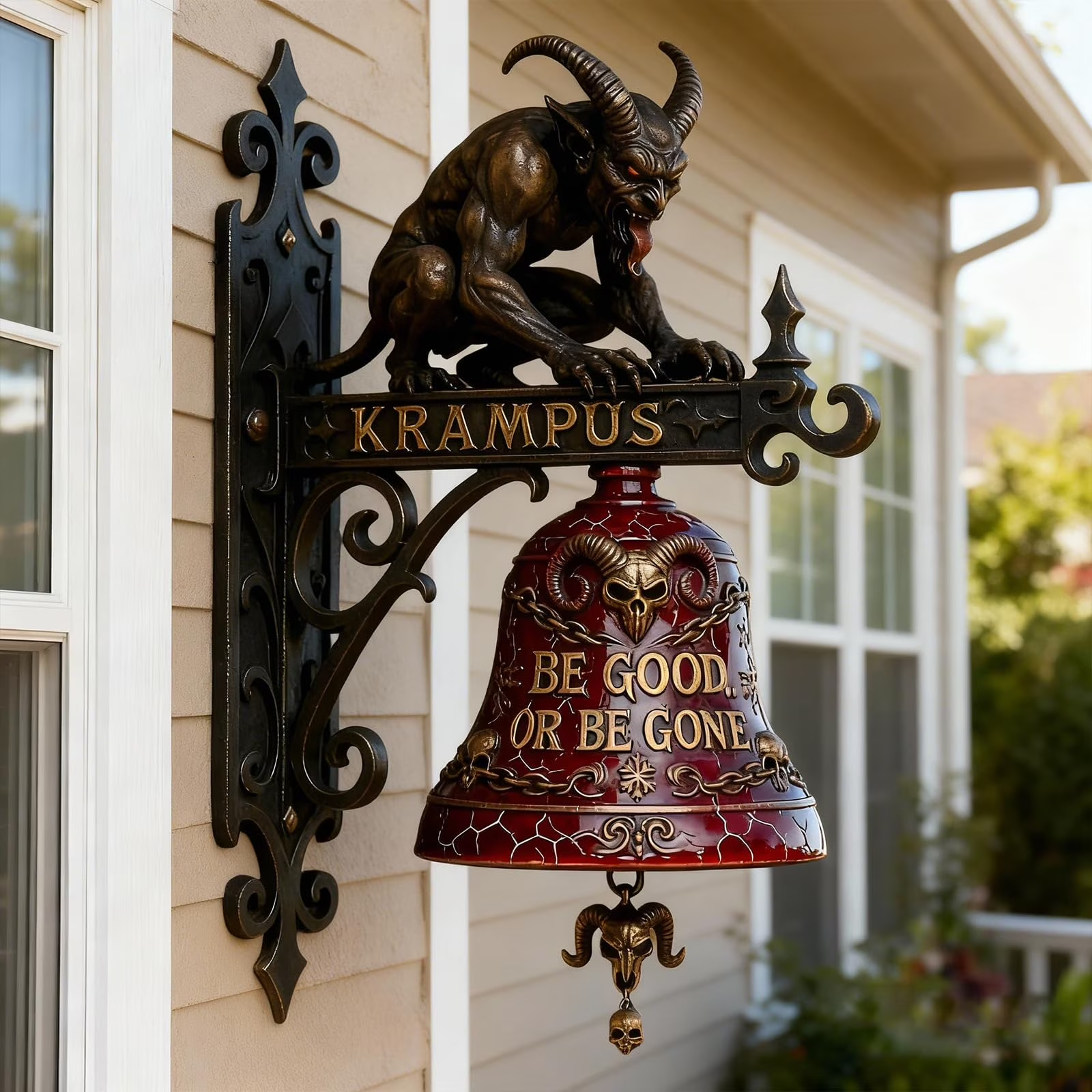 👹 Krampus Gothic Wall Mount Doorbell Bell | Dark Horror Christmas Outdoor Entry Decor
