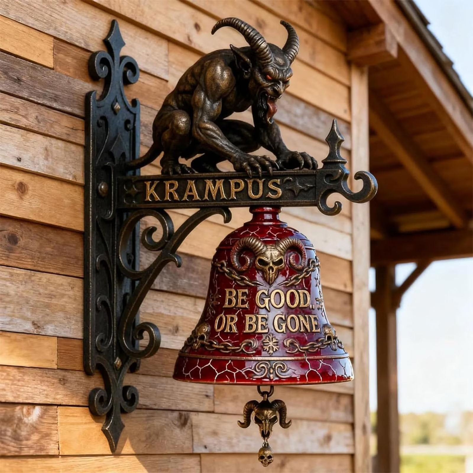 👹 Krampus Gothic Wall Mount Doorbell Bell | Dark Horror Christmas Outdoor Entry Decor