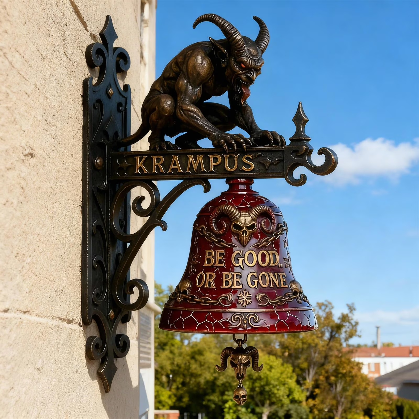 👹 Krampus Gothic Wall Mount Doorbell Bell | Dark Horror Christmas Outdoor Entry Decor