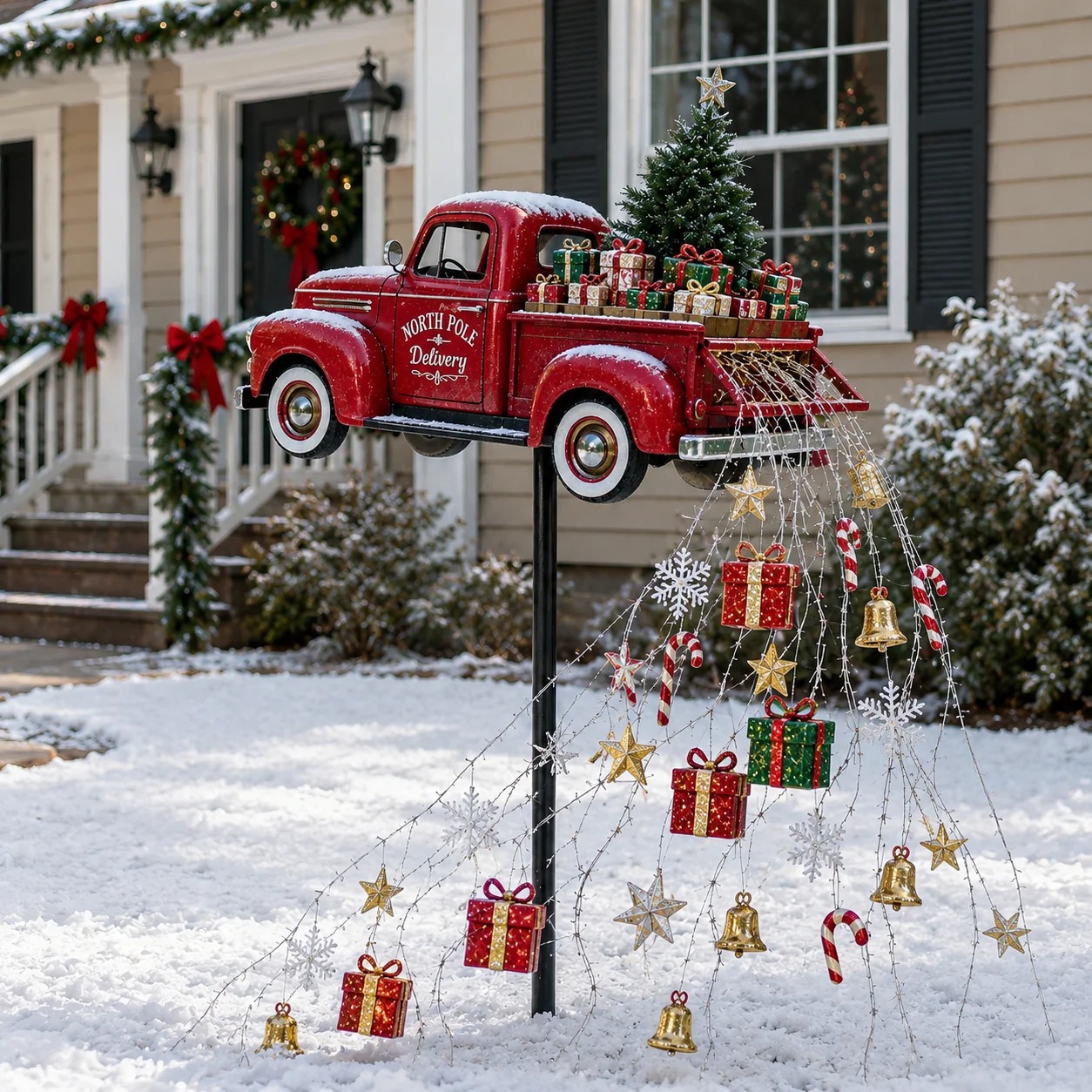 🚚Vintage Red Truck Christmas Yard Decor