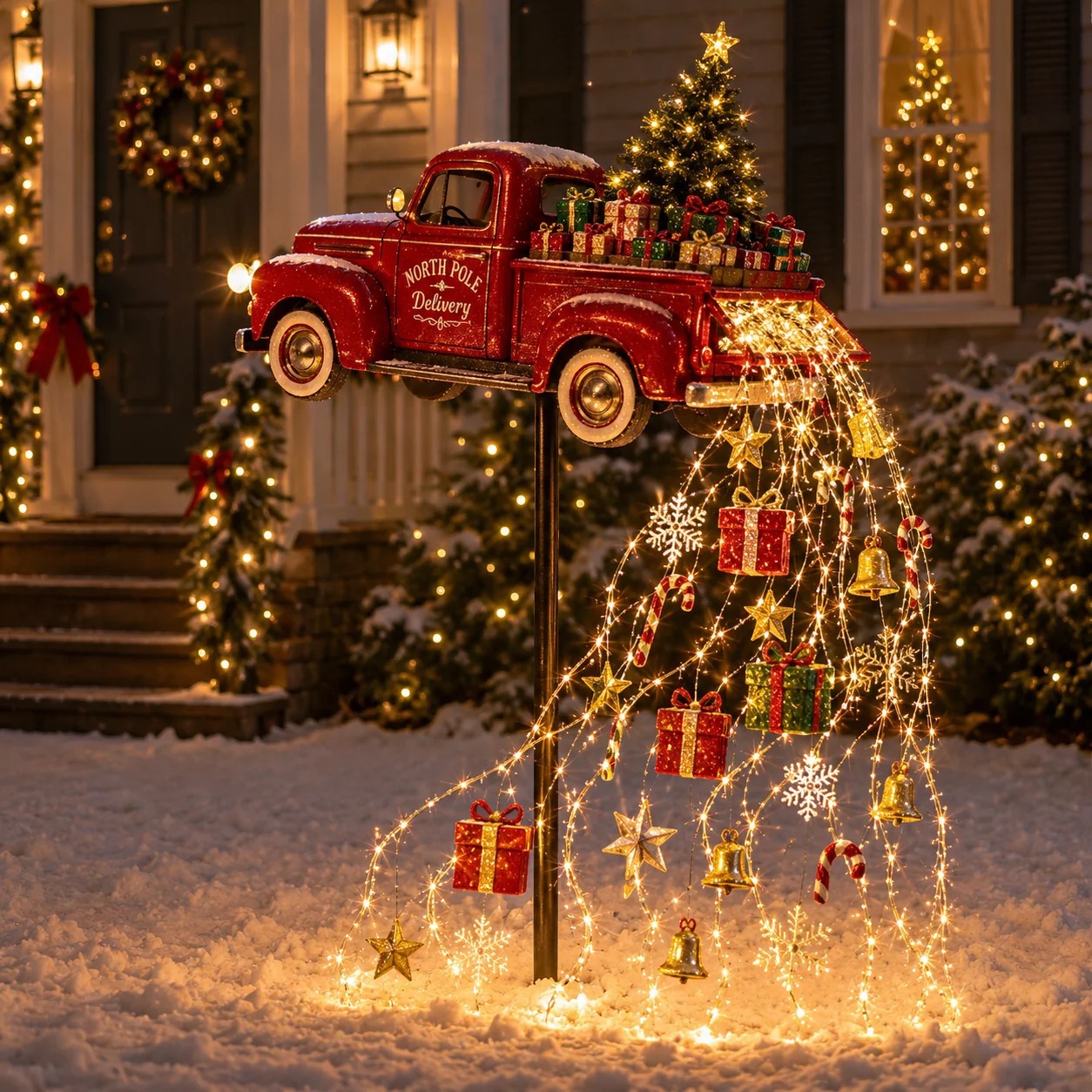🚚Vintage Red Truck Christmas Yard Decor