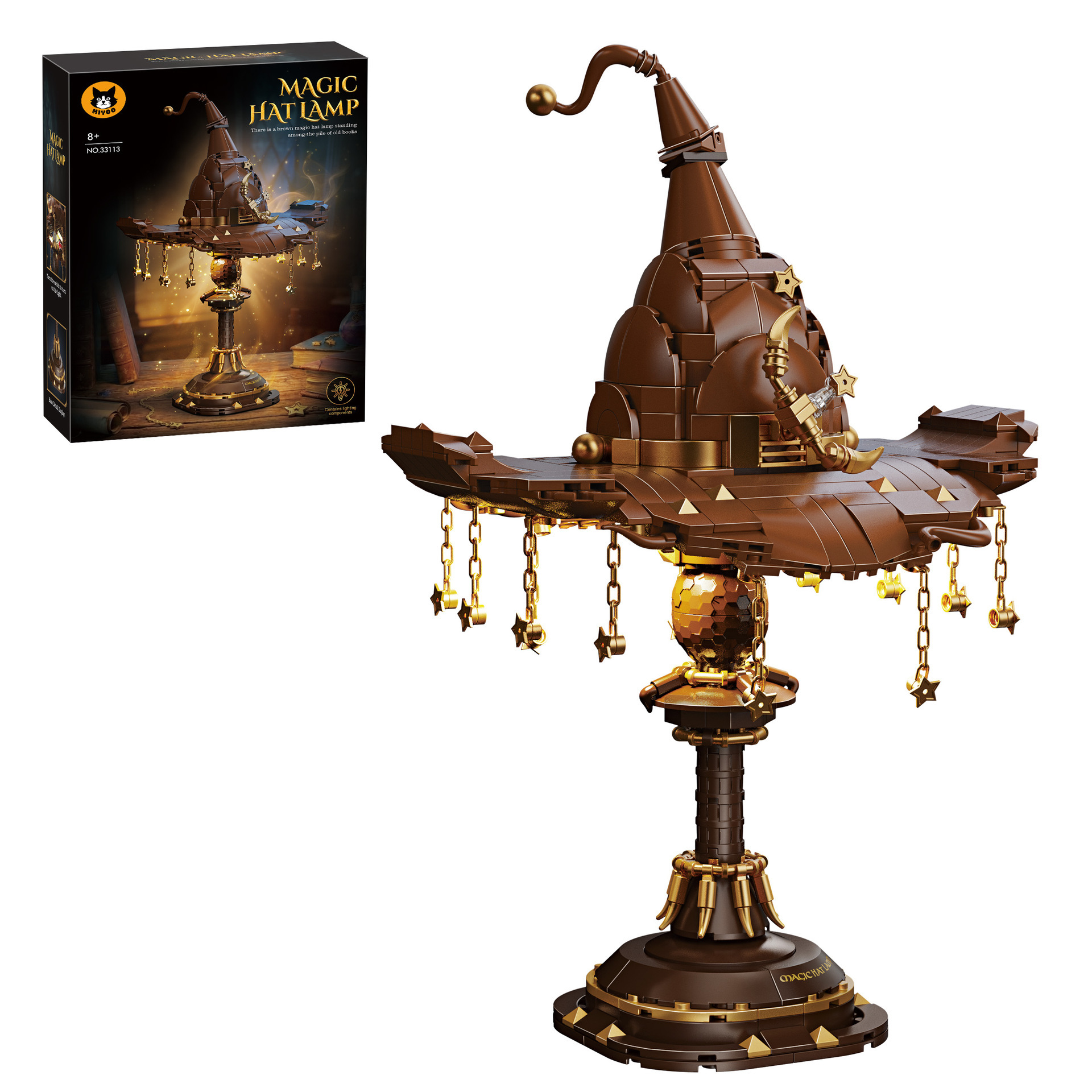 🧙Magic Hat Building Blocks Desk Lamp, Wizard Sorting Hat LED Lighting Brick Model Set