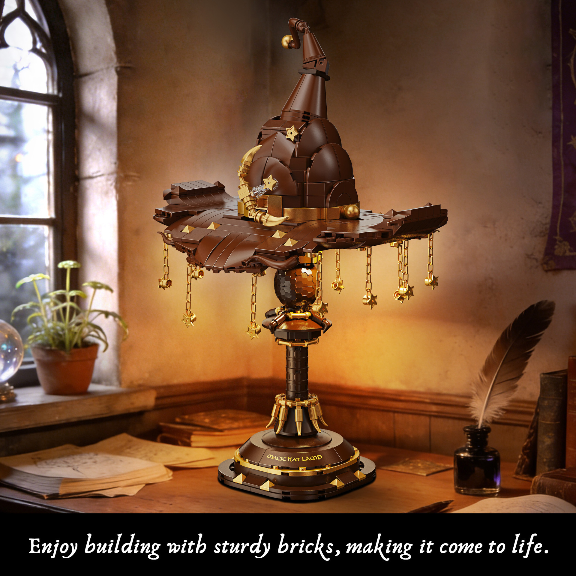 🧙Magic Hat Building Blocks Desk Lamp, Wizard Sorting Hat LED Lighting Brick Model Set