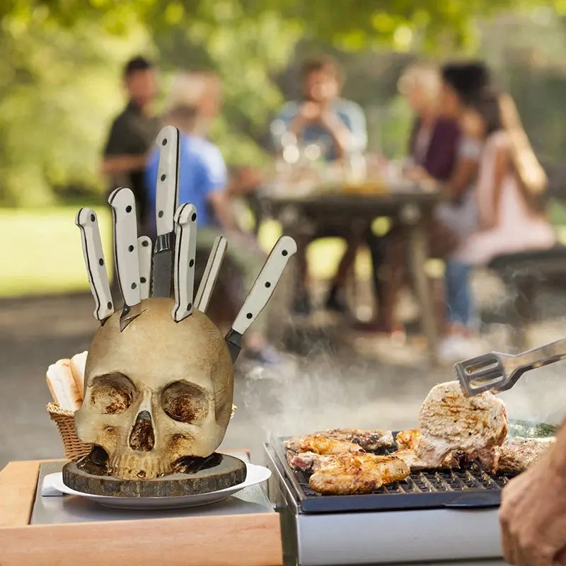 💀🔪Skull Knife Block Holder Halloween Kitchen Decor