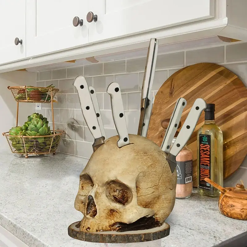 💀🔪Skull Knife Block Holder Halloween Kitchen Decor