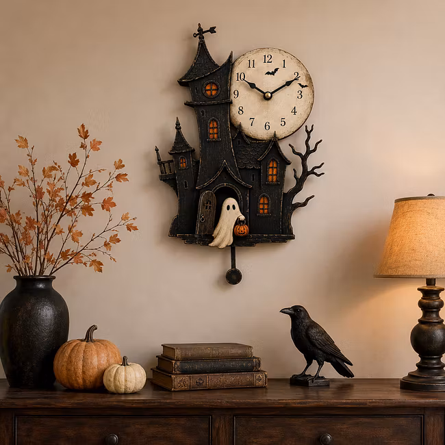 👻Haunted House Pendulum Wall Clock