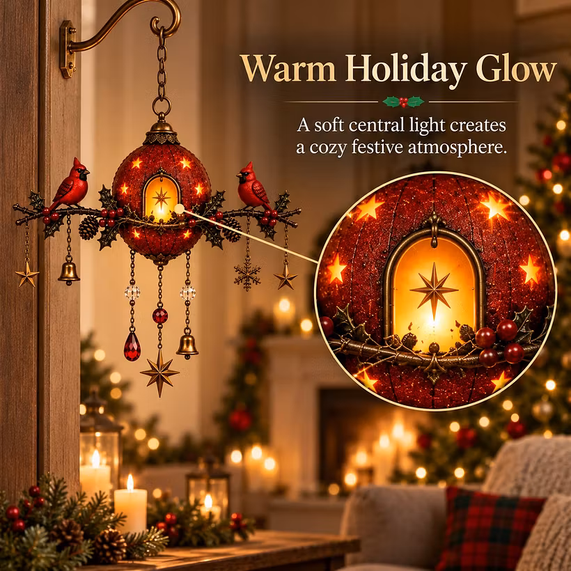 🐦❤️ Cardinal Christmas Memory Glow – Warm Light Holiday Hanging Decor